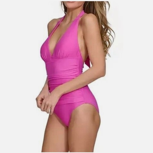 NWT DKNY Women's Tie-Back Halter-Style One-Piece Swimsuit size small - Picture 2 of 5